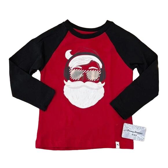 NWT Tommy Bahama Boy's Red & Black W/Cool Santa Graphic T-Shirt - SIZE XS (4) - Picture 1 of 7